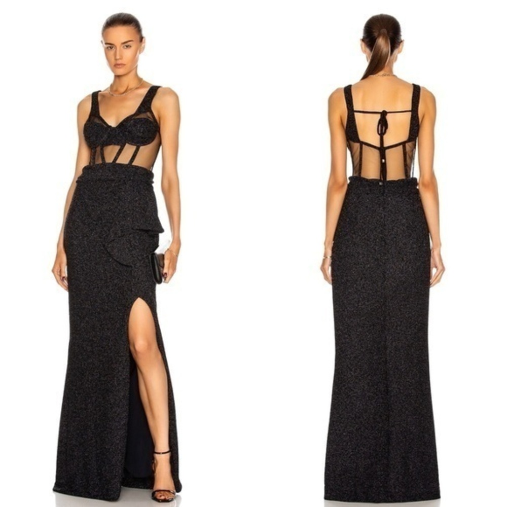 Patbo Sleevless Lurex Bustier Maxi Dress in Black